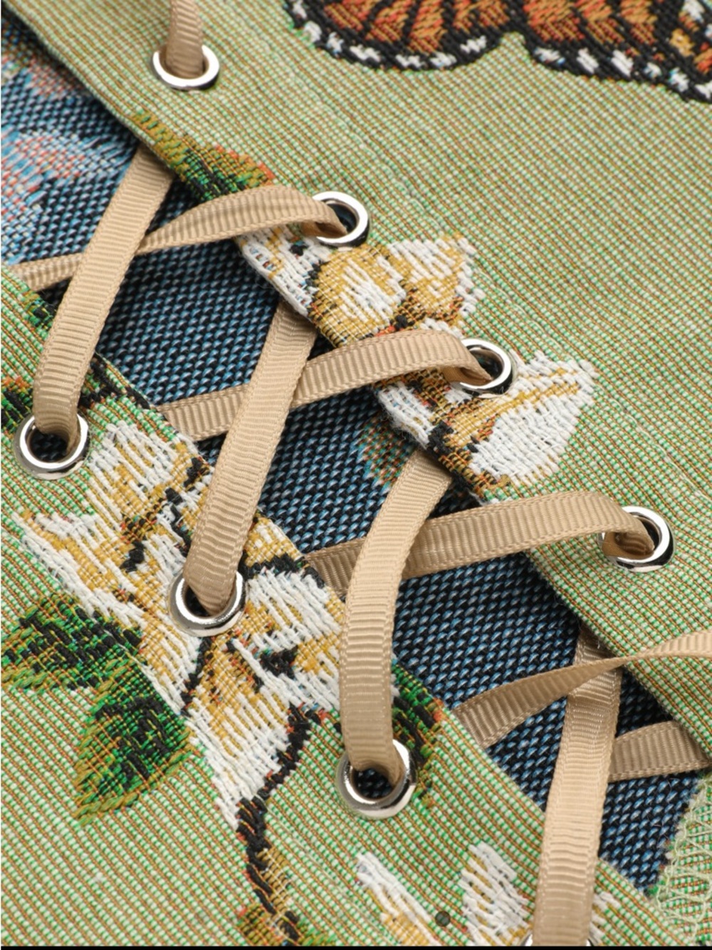 Cider Green Floral Lace-Up Crop Top - Picture 4 of 5